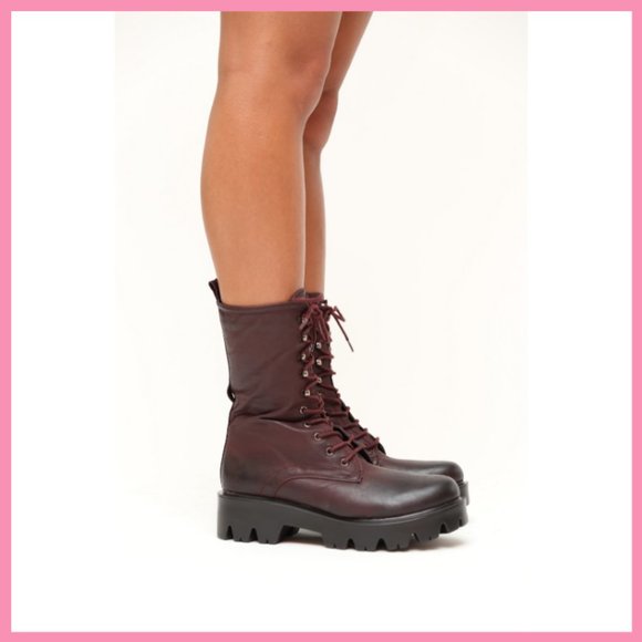 NWT Distressed Combat Boot (Burgundy) - Picture 5 of 7